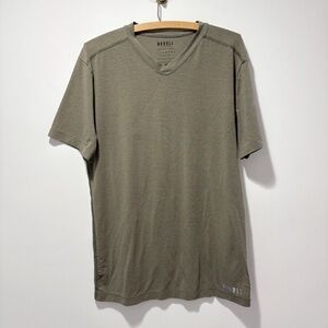 Nobull V Neck Short Sleeve T Shirt Size Medium Army Green Tencel Blend Active